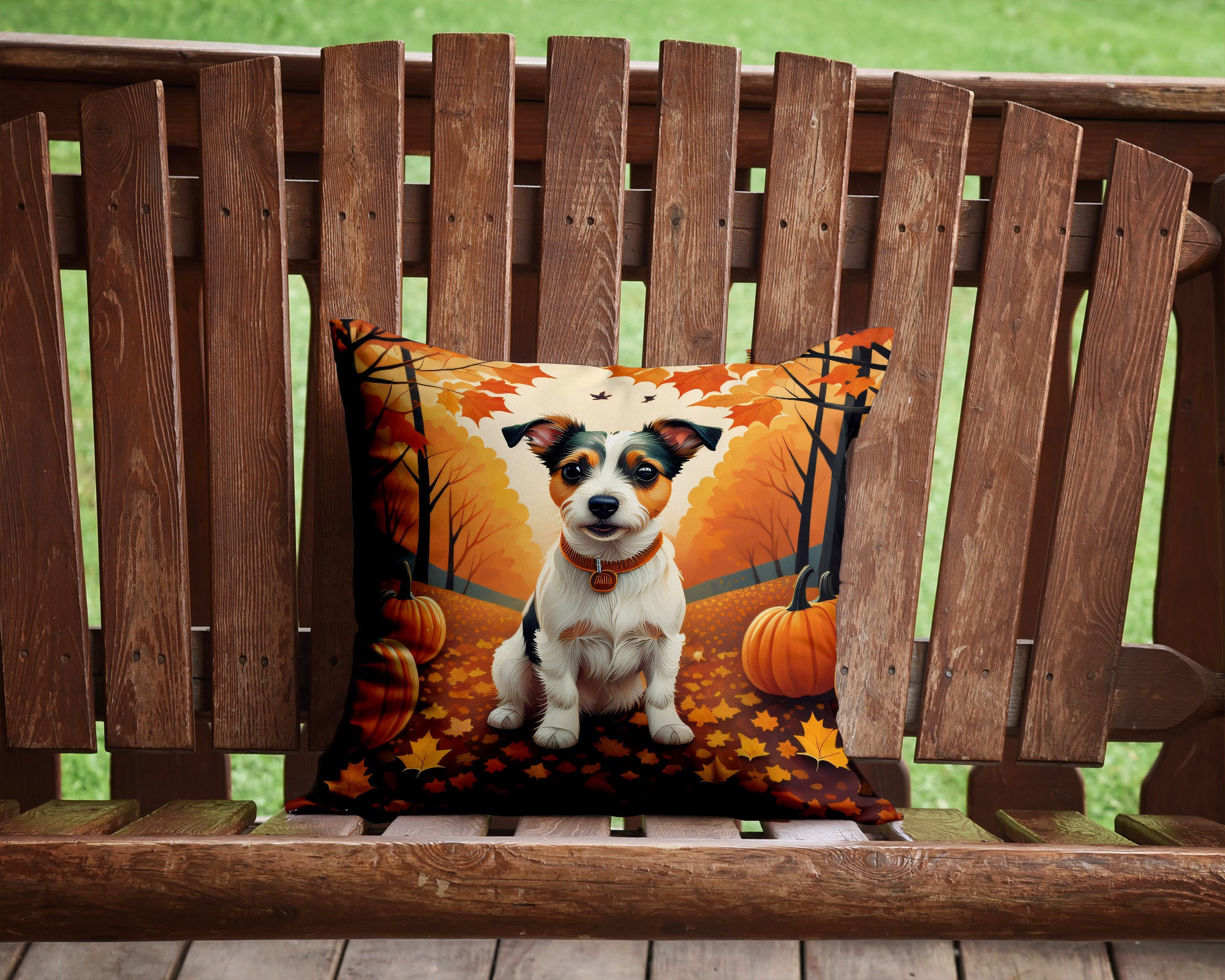 Jack Russell Terrier Fall Fabric Decorative Pillow