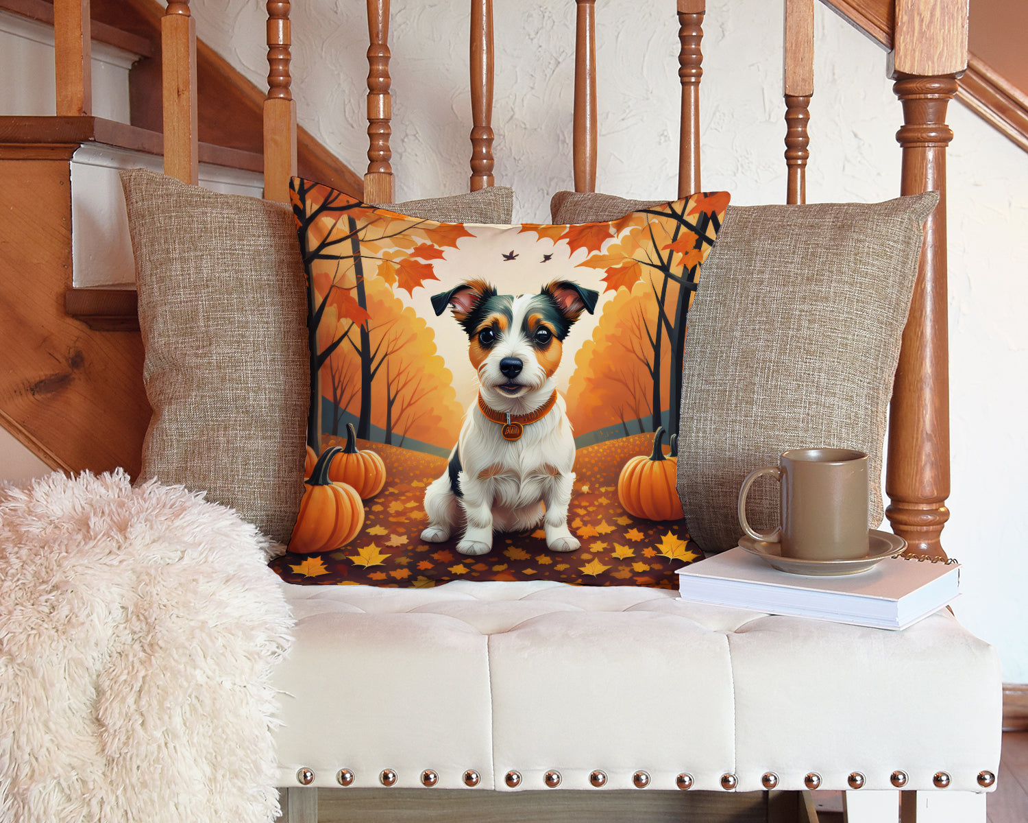 Jack Russell Terrier Fall Fabric Decorative Pillow  the-store.com.