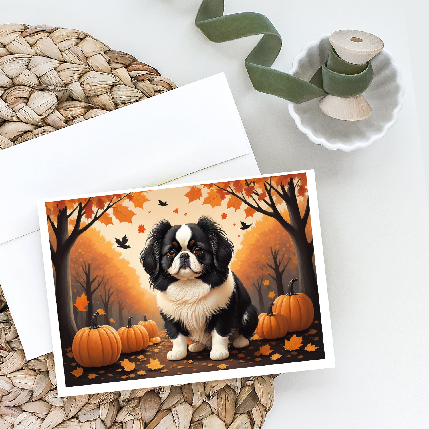 Japanese Chin Fall Greeting Cards and Envelopes Pack of 8  the-store.com.