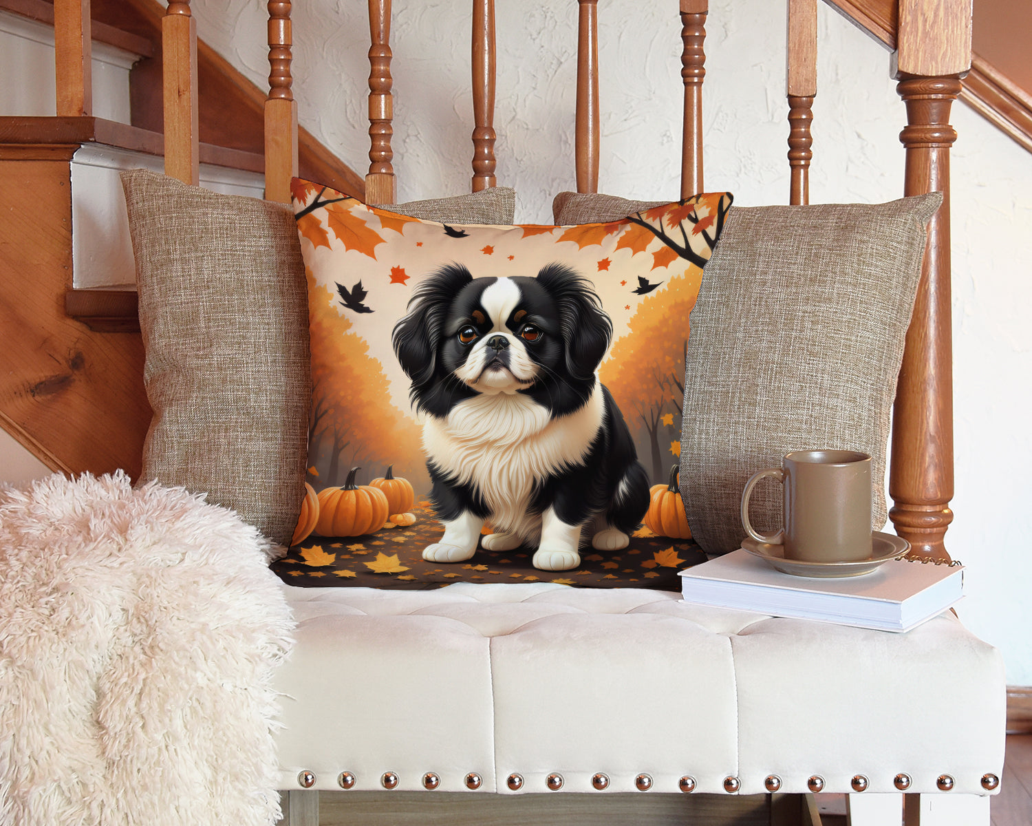 Japanese Chin Fall Fabric Decorative Pillow