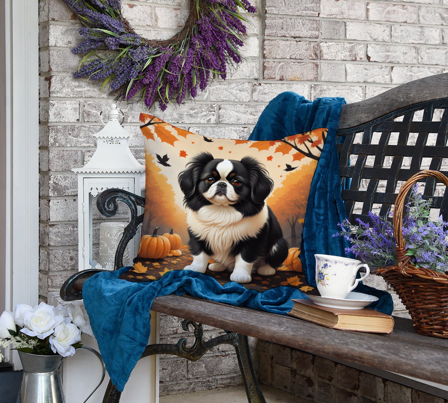 Japanese Chin Fall Fabric Decorative Pillow