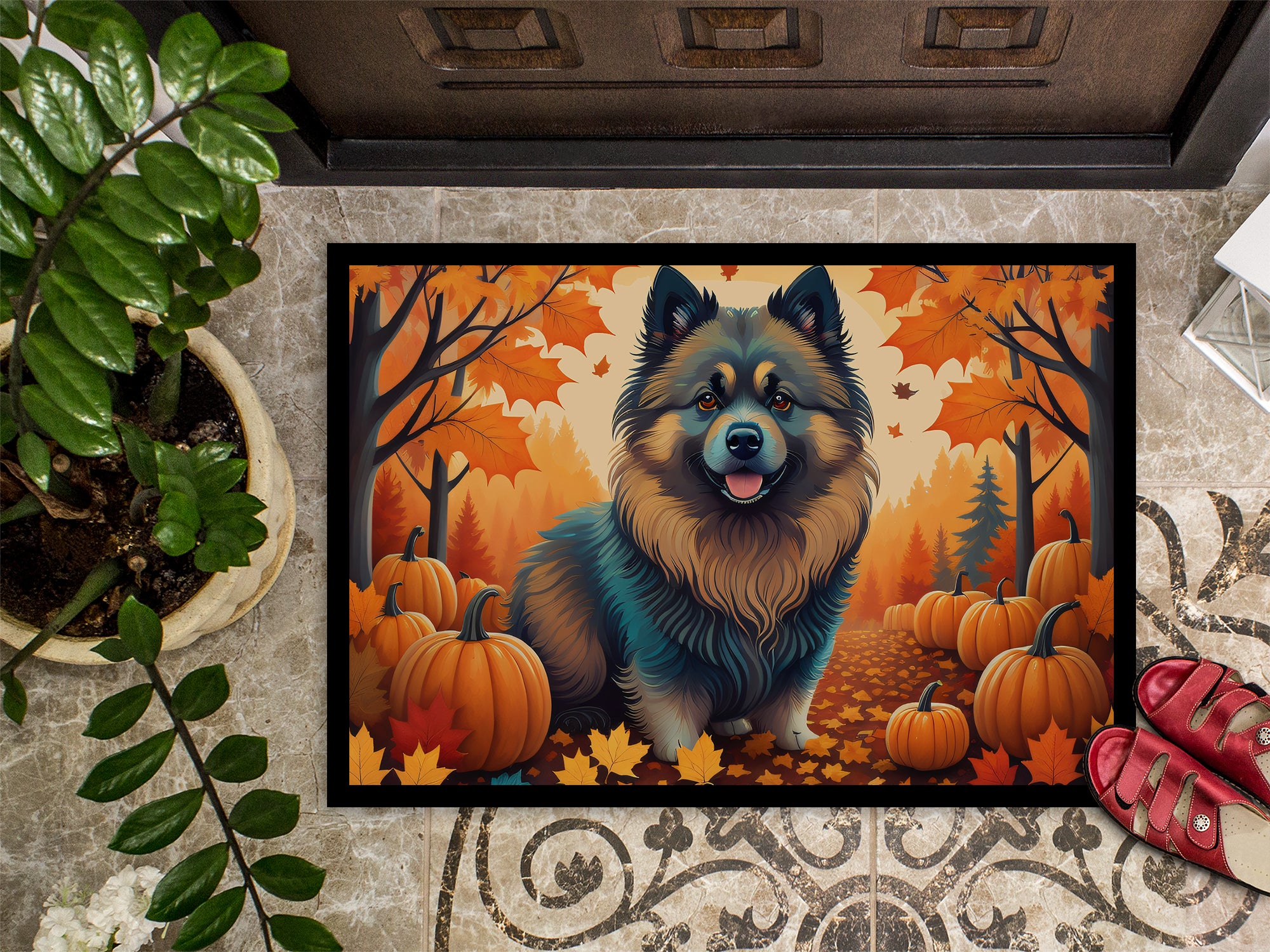 Keeshond Fall Indoor or Outdoor Mat 24x36  the-store.com.