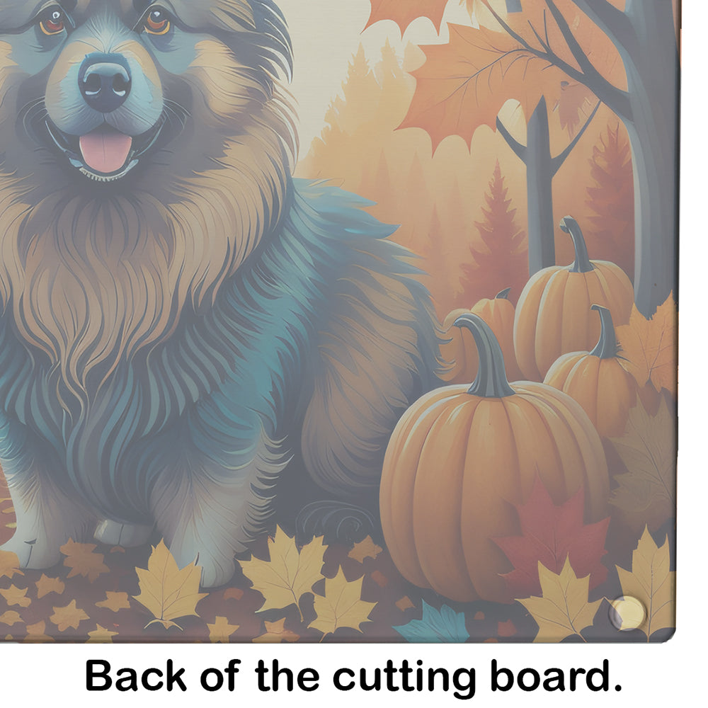 Keeshond Fall Glass Cutting Board Large  the-store.com.
