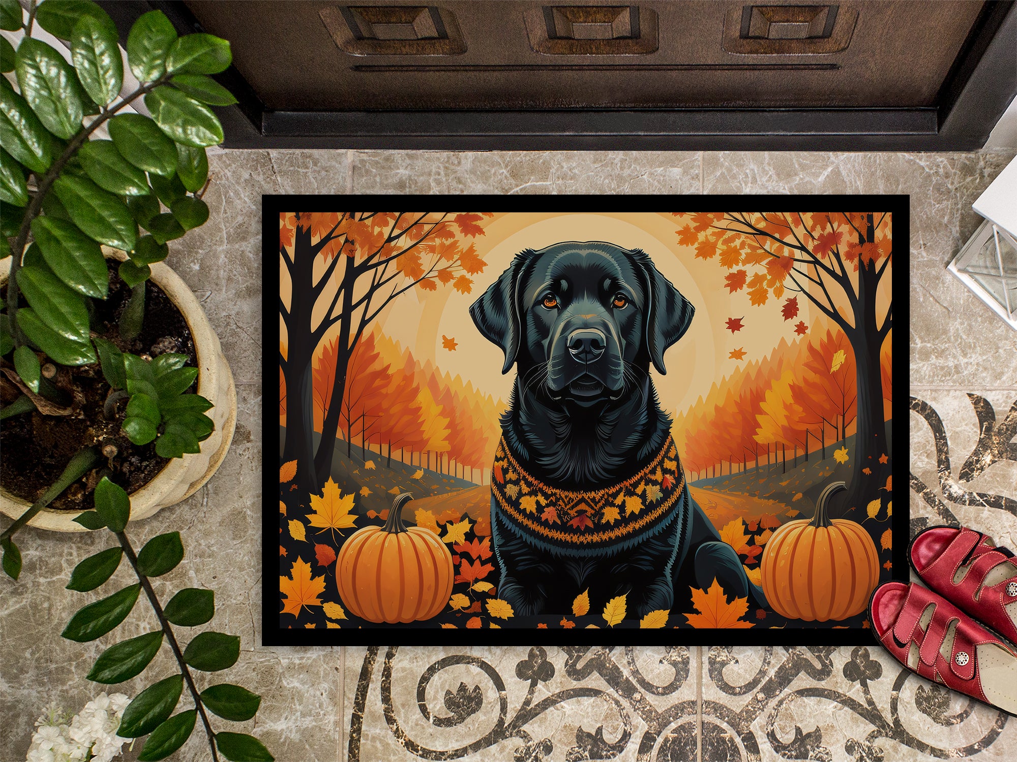 Black Labrador Retriever Fall Indoor or Outdoor Mat 24x36