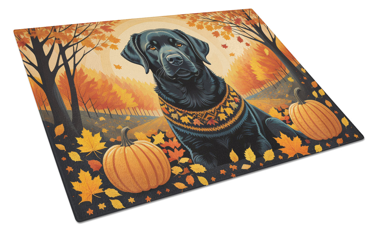 Buy this Black Labrador Retriever Fall Glass Cutting Board Large