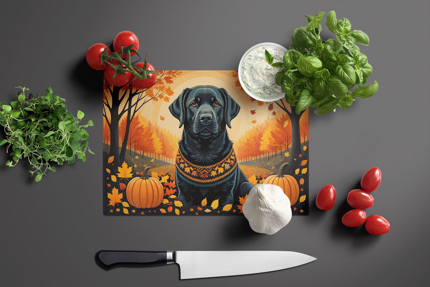 Black Labrador Retriever Fall Glass Cutting Board Large  the-store.com.