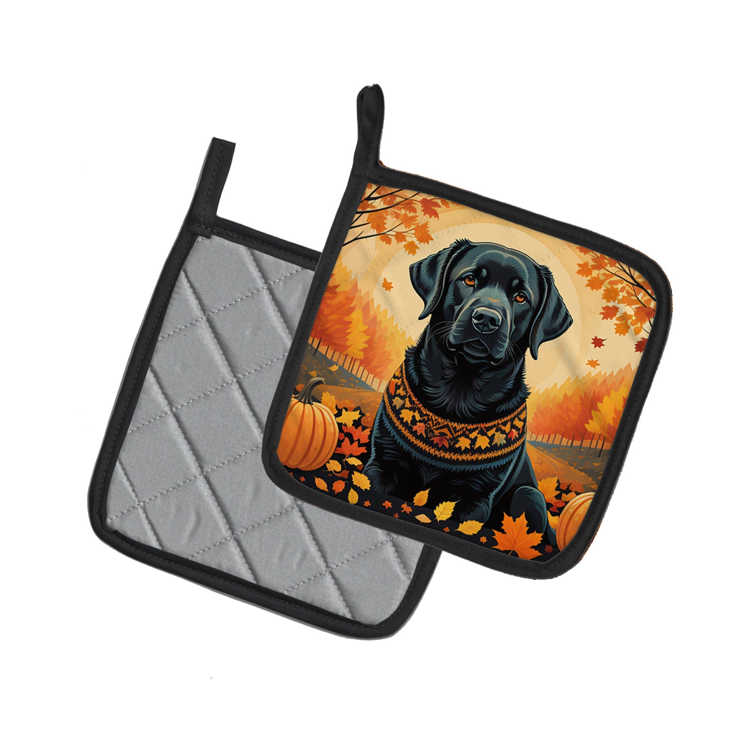 Black Labrador Retriever Fall Pair of Pot Holders  the-store.com.