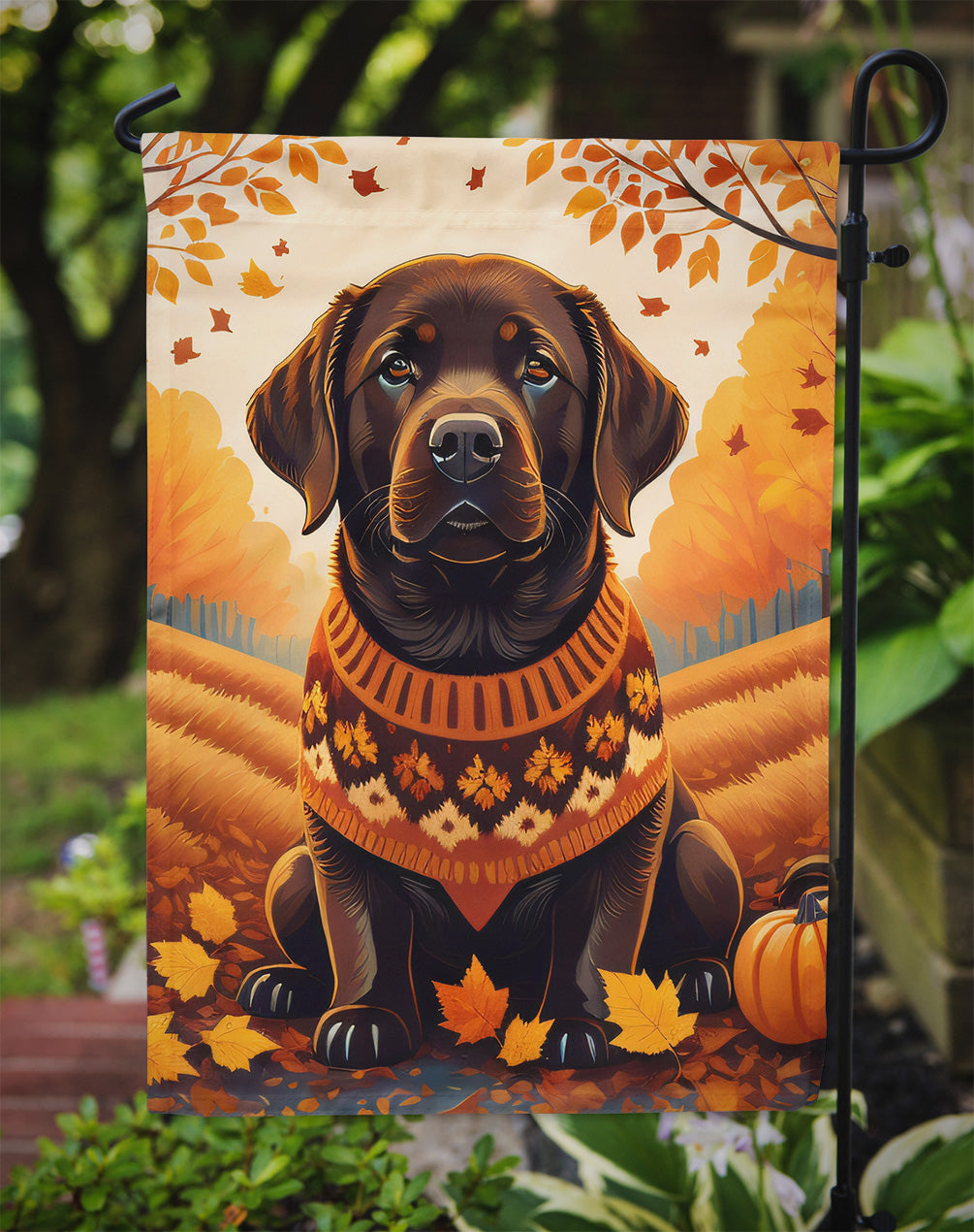 Chocolate Labrador Retriever Fall Garden Flag  the-store.com.