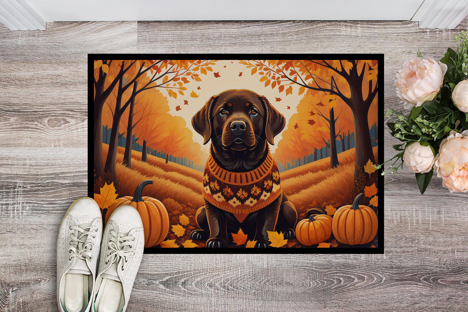 Chocolate Labrador Retriever Fall Indoor or Outdoor Mat 24x36