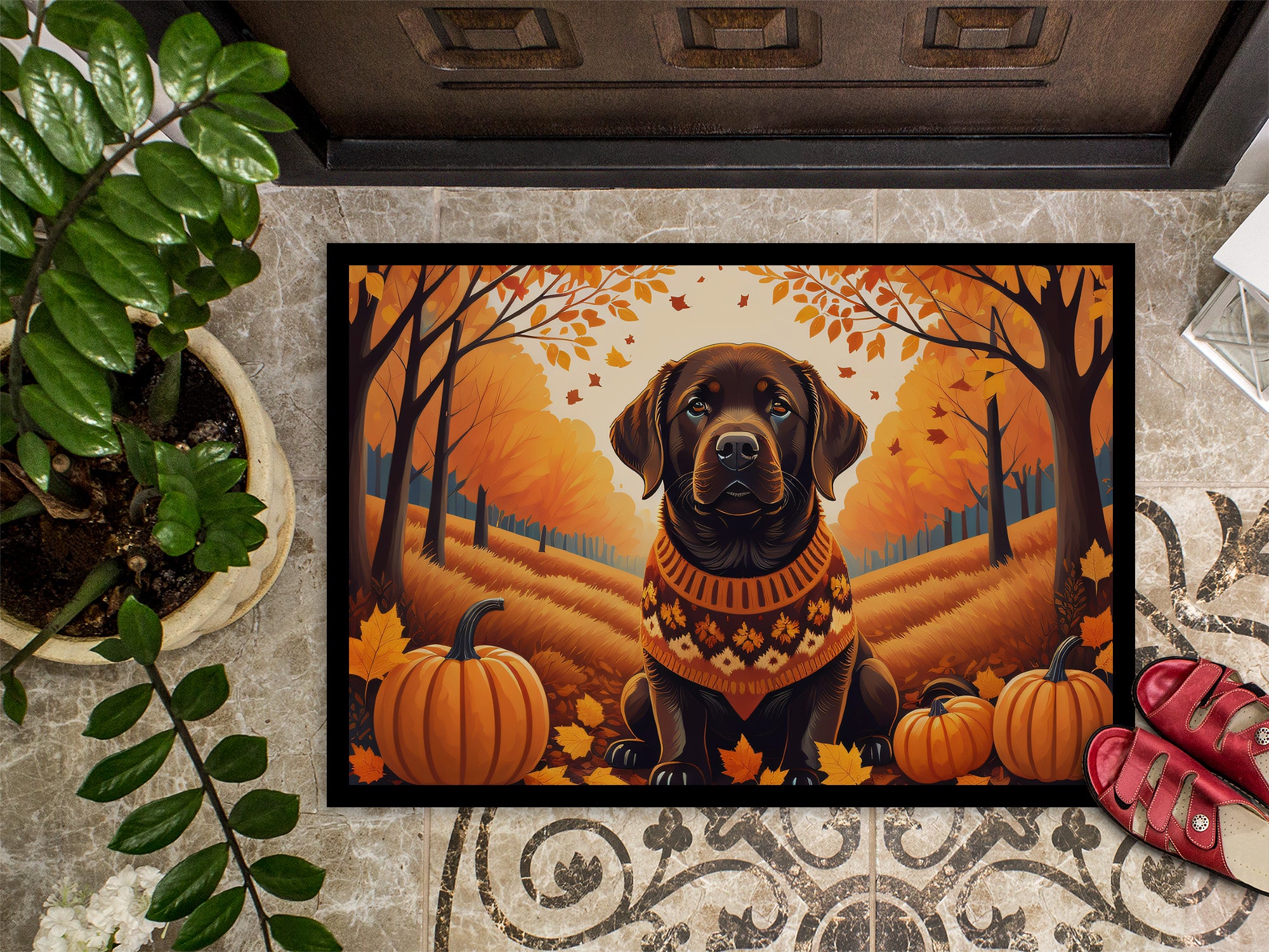 Chocolate Labrador Retriever Fall Doormat 18x27