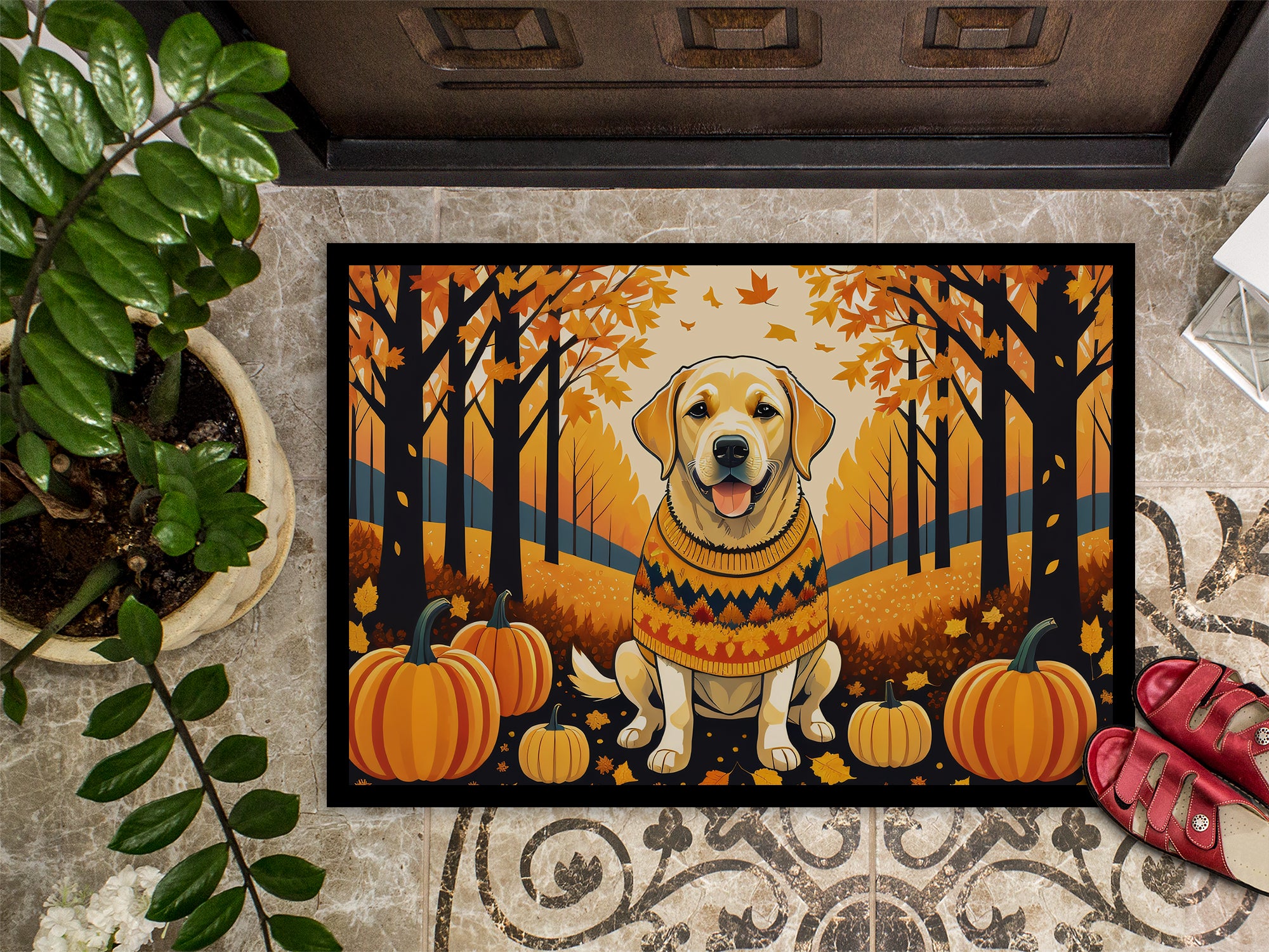 Yellow Labrador Retriever Fall Indoor or Outdoor Mat 24x36  the-store.com.