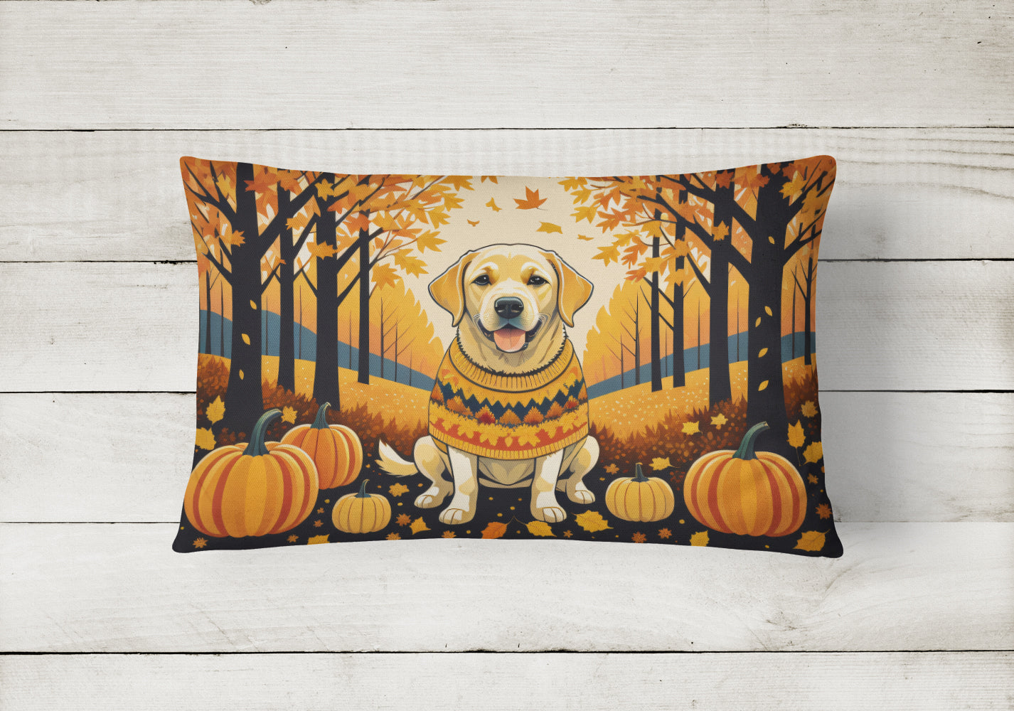 Yellow Labrador Retriever Fall Fabric Decorative Pillow  the-store.com.