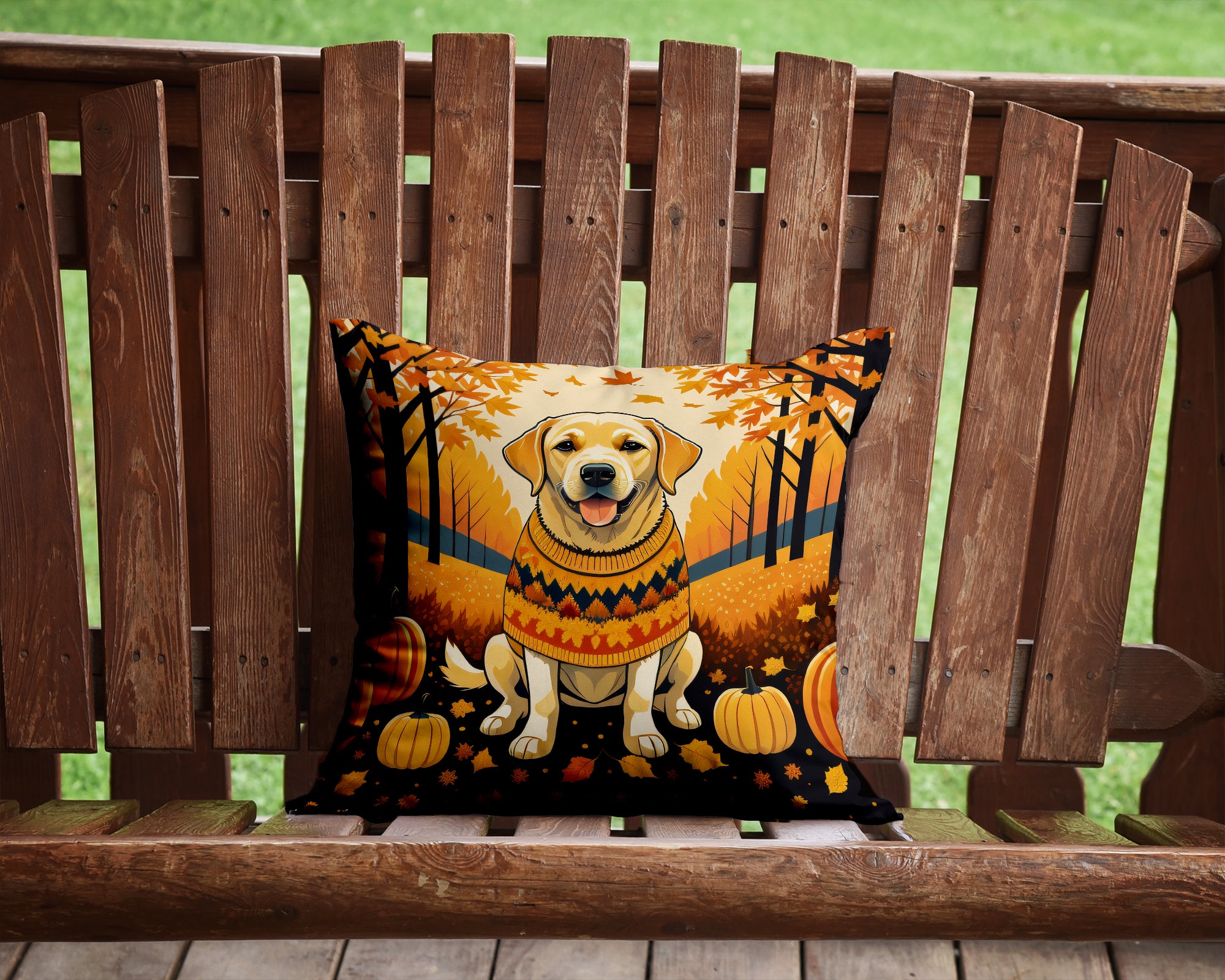 Buy this Yellow Labrador Retriever Fall Fabric Decorative Pillow