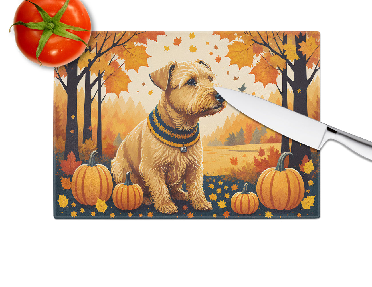 Lakeland Terrier Fall Glass Cutting Board Large  the-store.com.