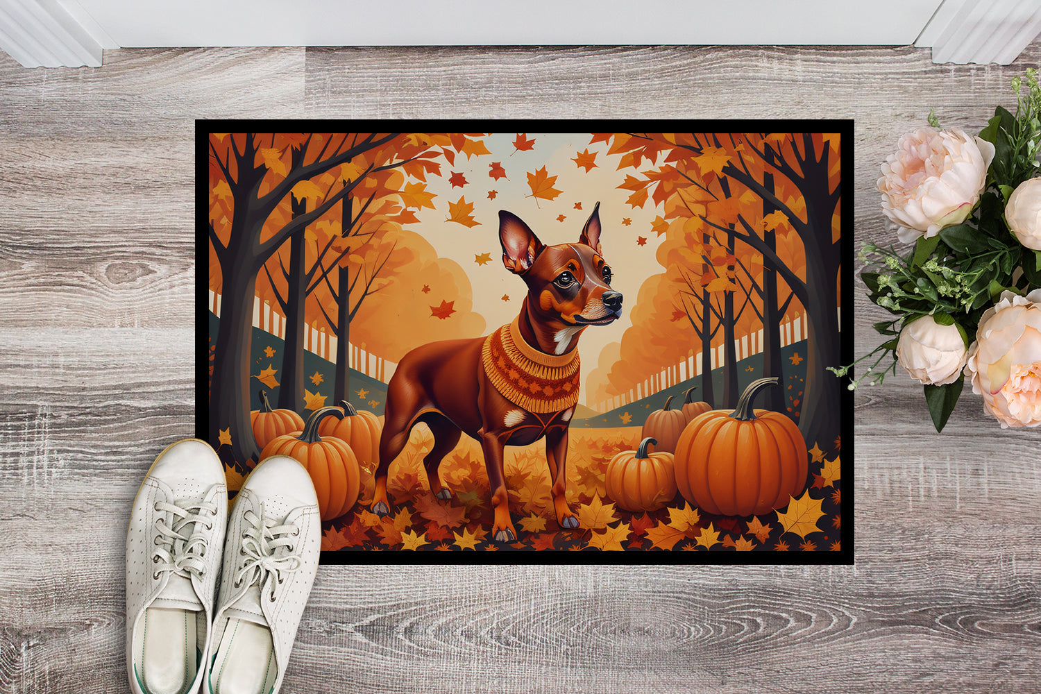 Buy this Red Miniature Pinscher Fall Indoor or Outdoor Mat 24x36