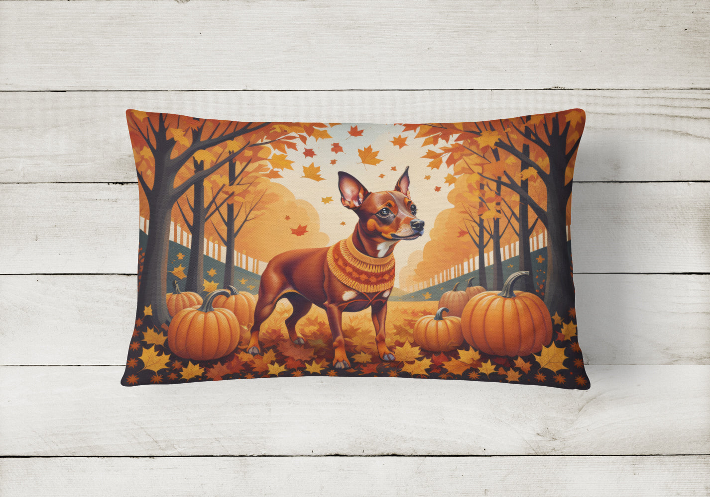 Red Miniature Pinscher Fall Fabric Decorative Pillow