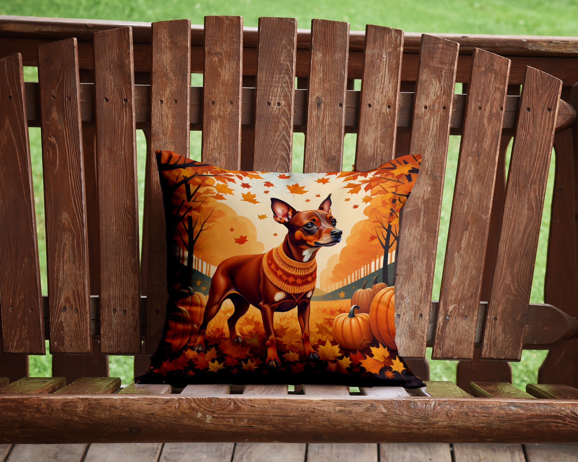 Red Miniature Pinscher Fall Fabric Decorative Pillow  the-store.com.