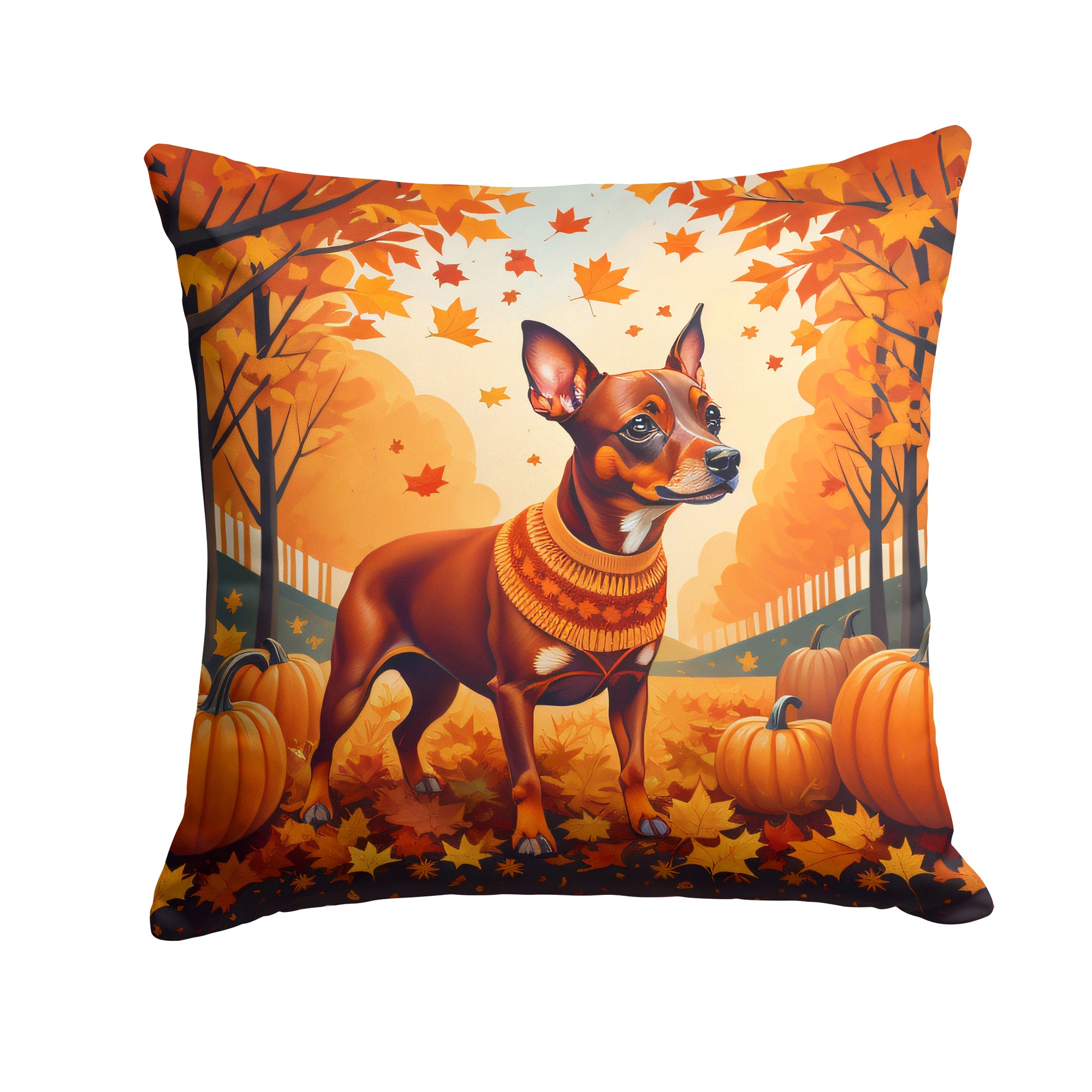 Buy this Red Miniature Pinscher Fall Fabric Decorative Pillow