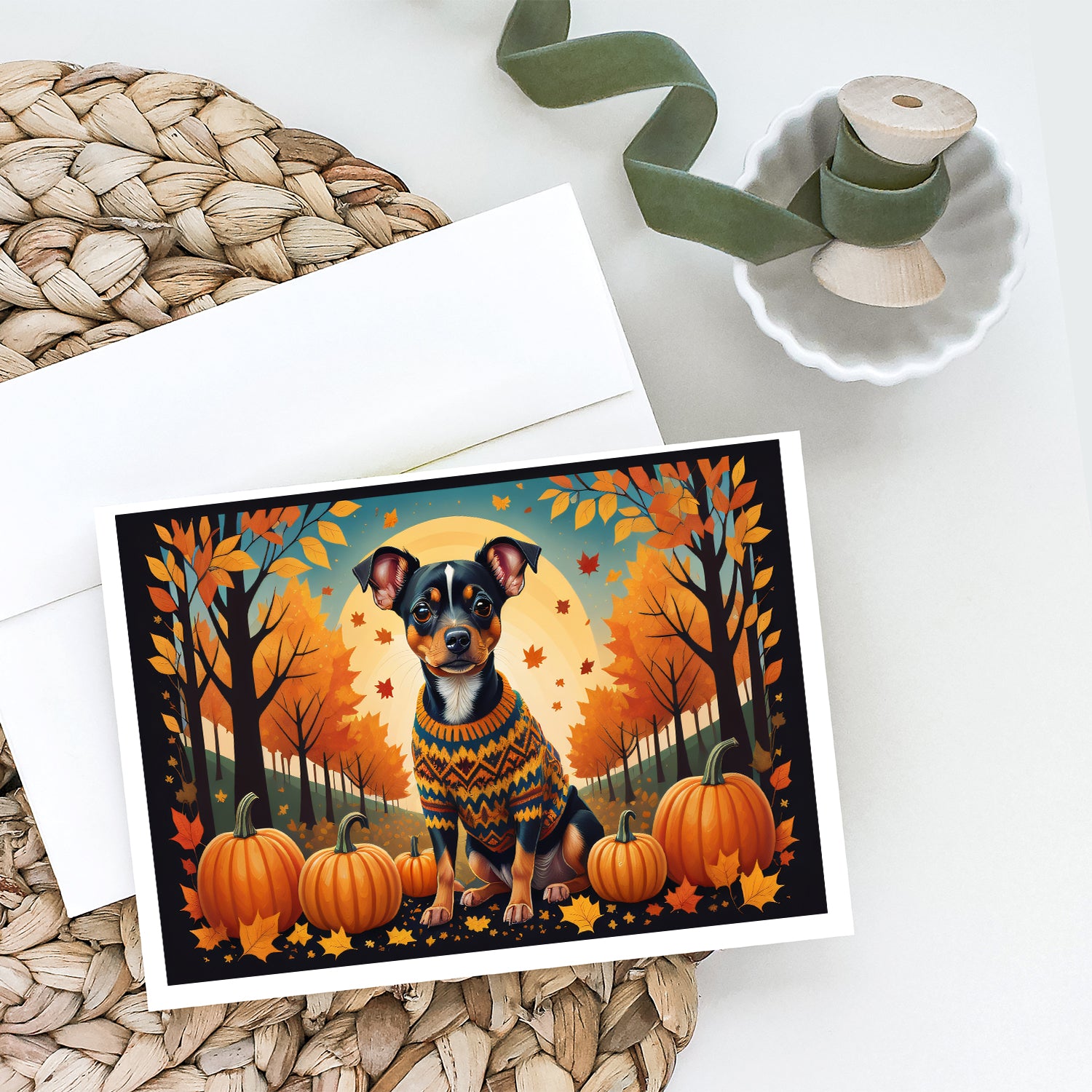 Miniature Pinscher Fall Greeting Cards and Envelopes Pack of 8  the-store.com.