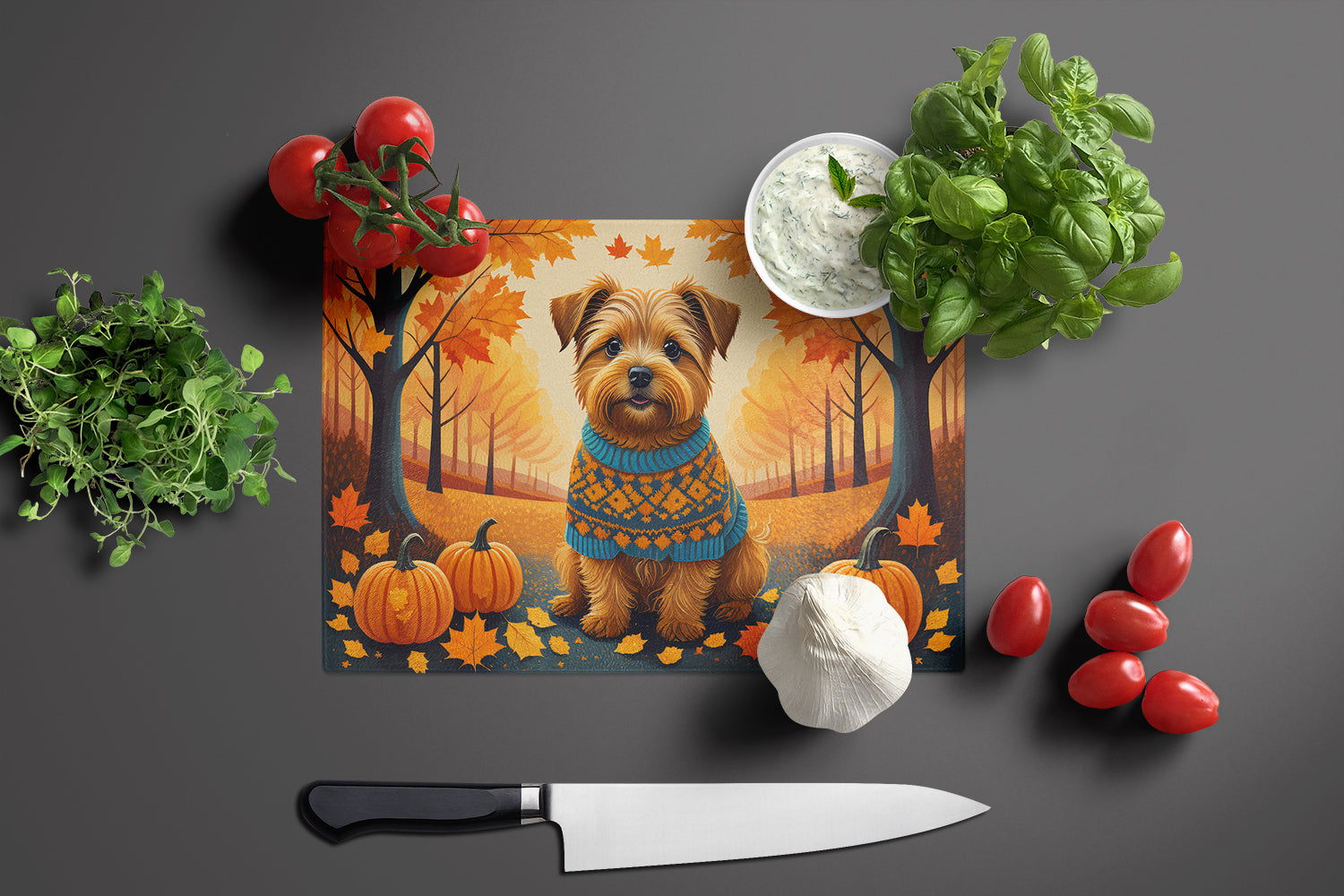 Norfolk Terrier Fall Glass Cutting Board Large  the-store.com.