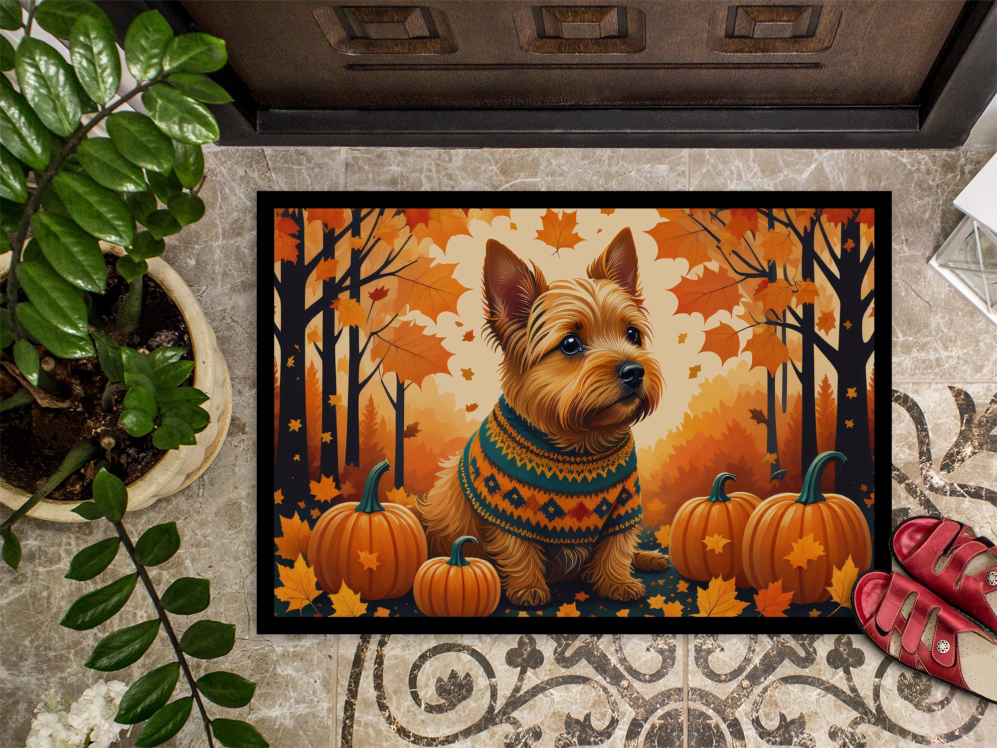 Norwich Terrier Fall Indoor or Outdoor Mat 24x36