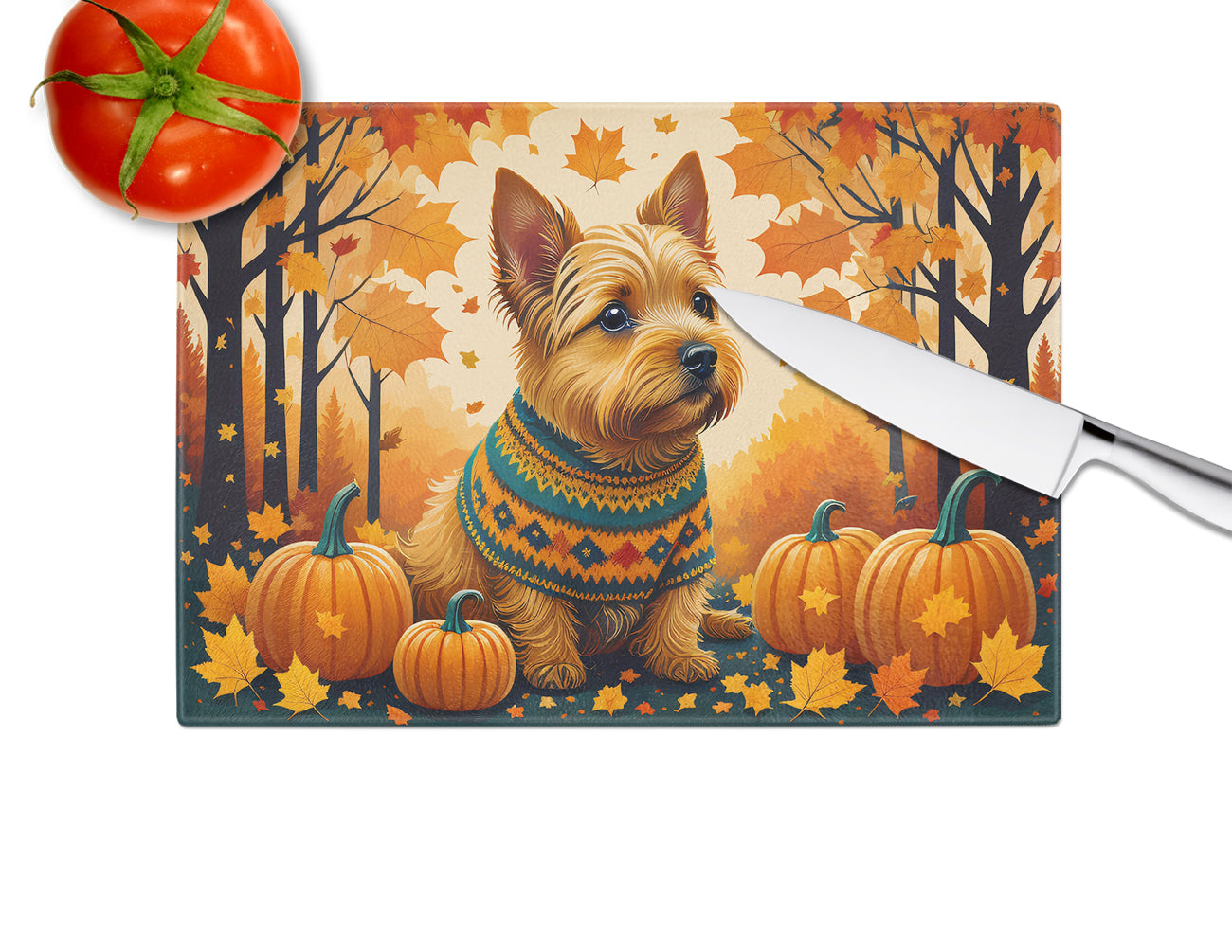 Norwich Terrier Fall Glass Cutting Board Large  the-store.com.