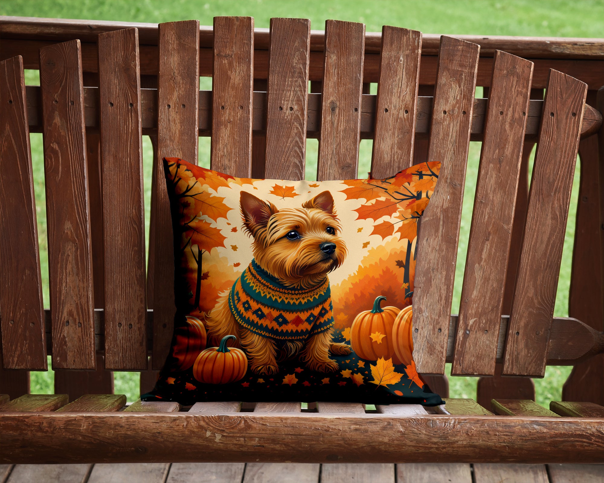 Norwich Terrier Fall Fabric Decorative Pillow  the-store.com.