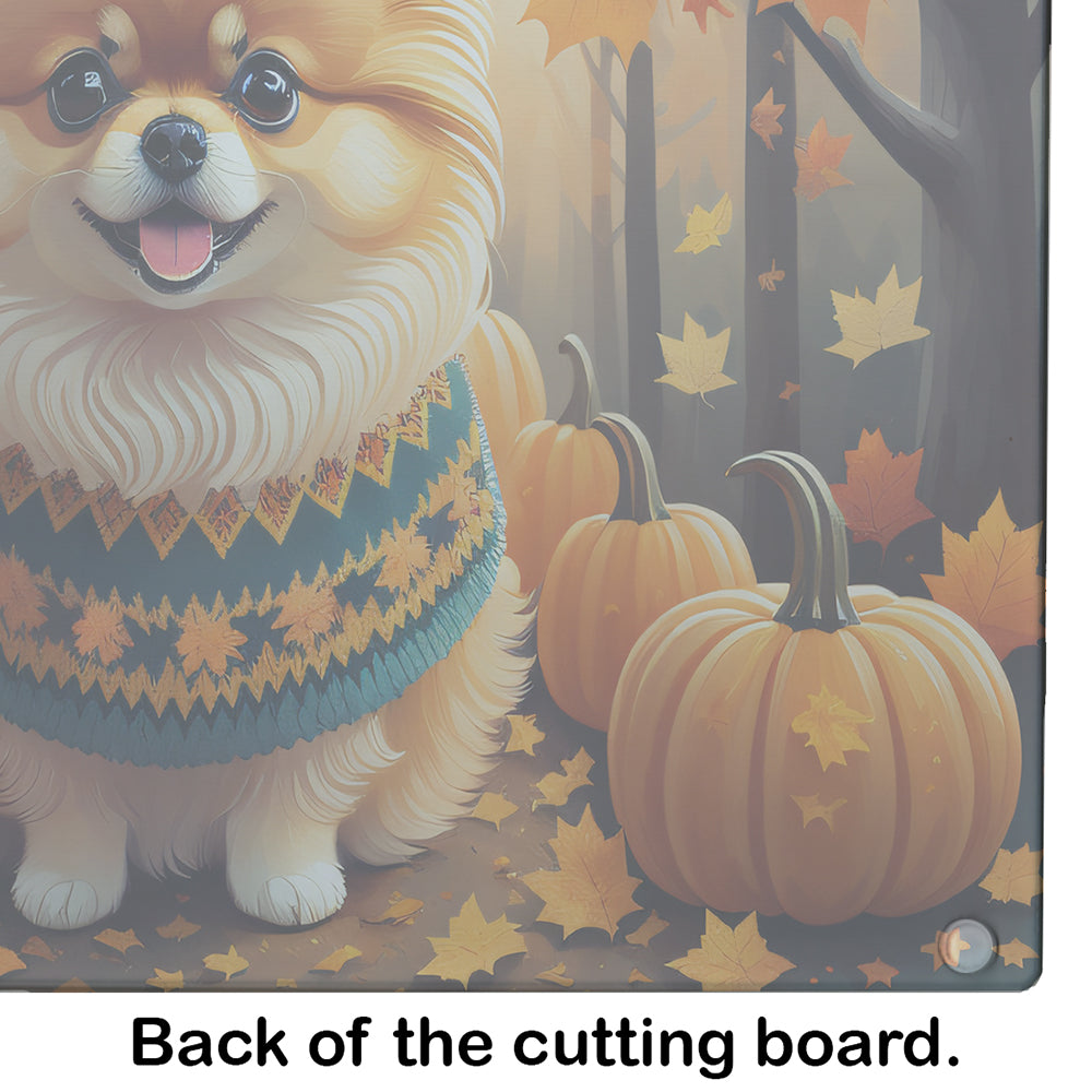 Pomeranian Fall Glass Cutting Board Large  the-store.com.