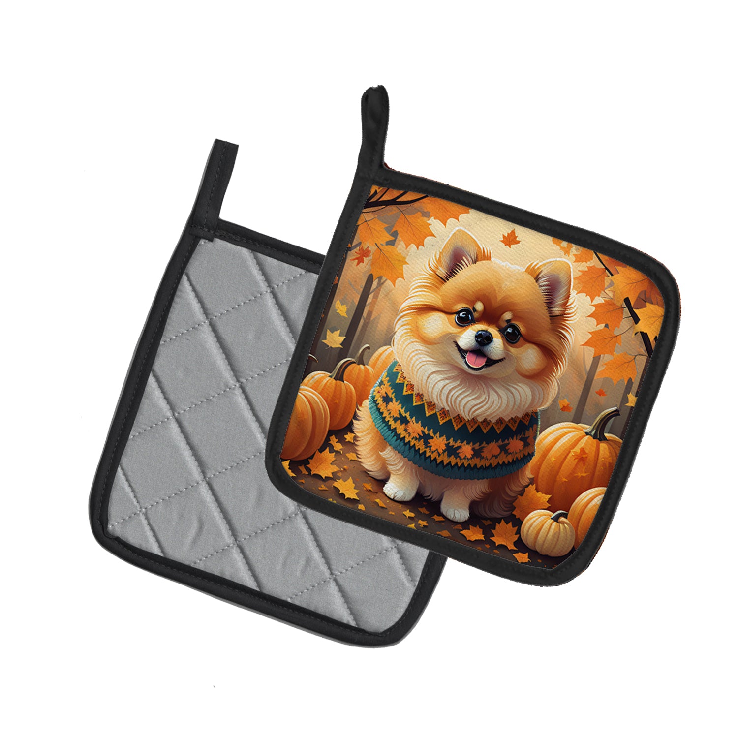 Pomeranian Fall Pair of Pot Holders  the-store.com.