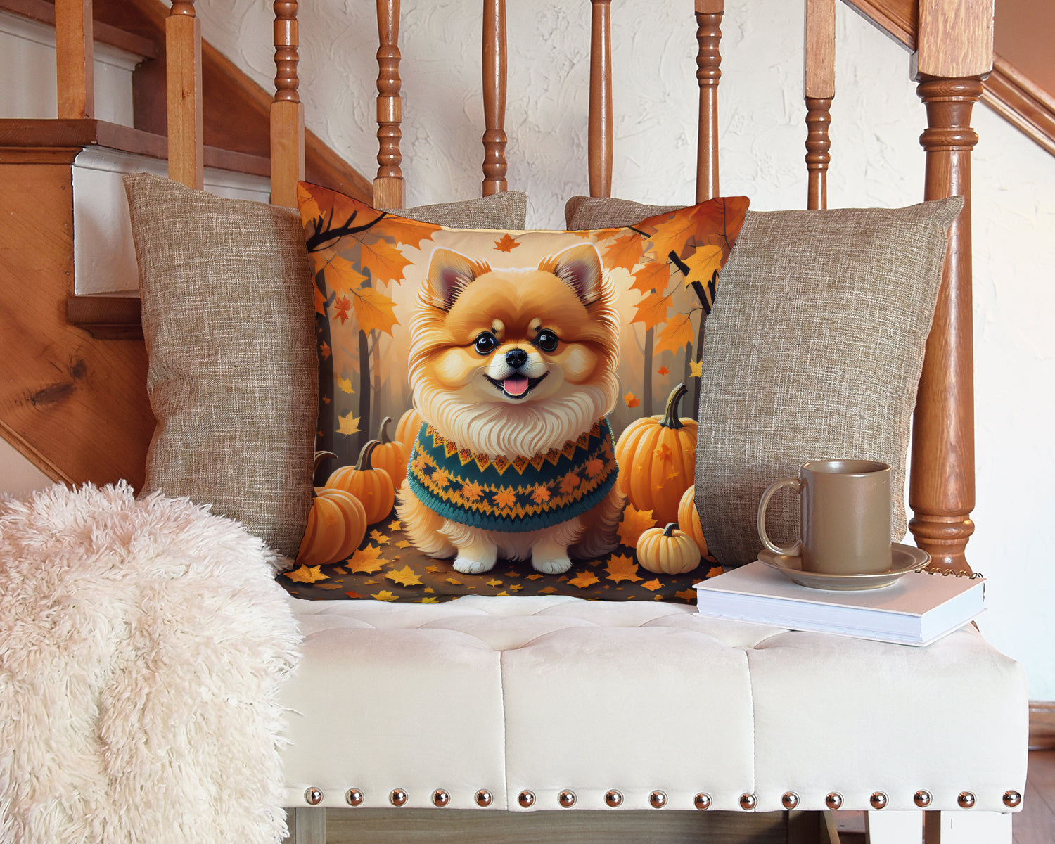 Pomeranian Fall Fabric Decorative Pillow  the-store.com.