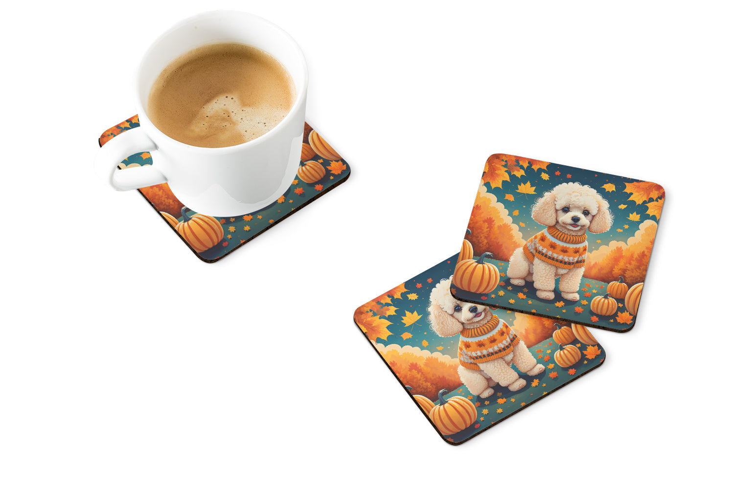 Poodle Fall Foam Coaster Set of 4