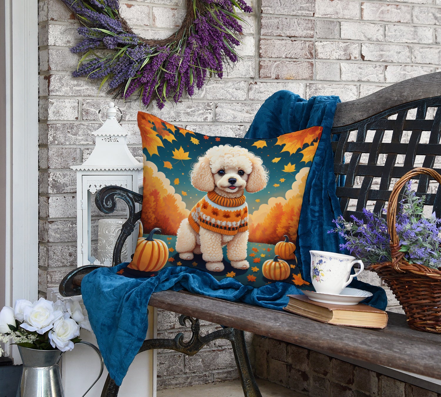 Buy this Poodle Fall Fabric Decorative Pillow