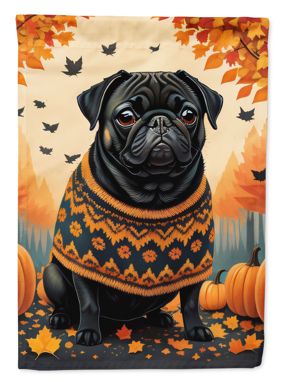 Buy this Black Pug Fall House Flag