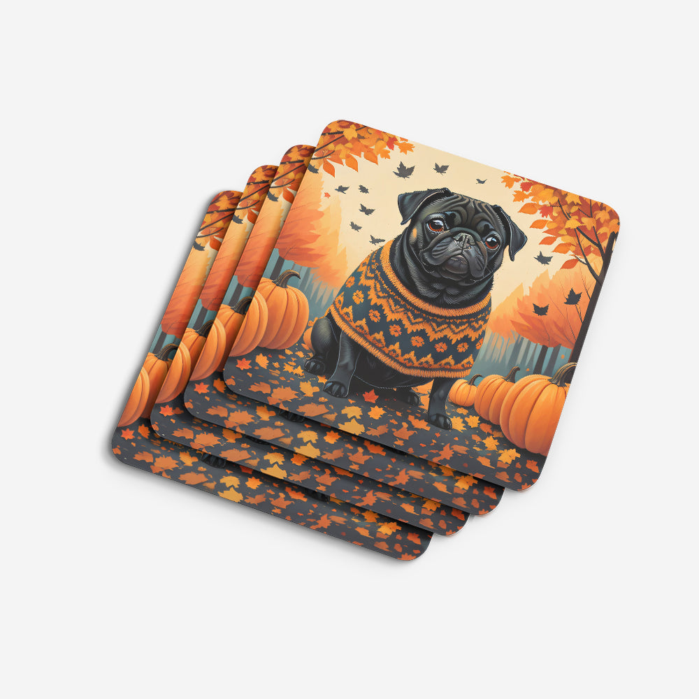 Black Pug Fall Foam Coaster Set of 4