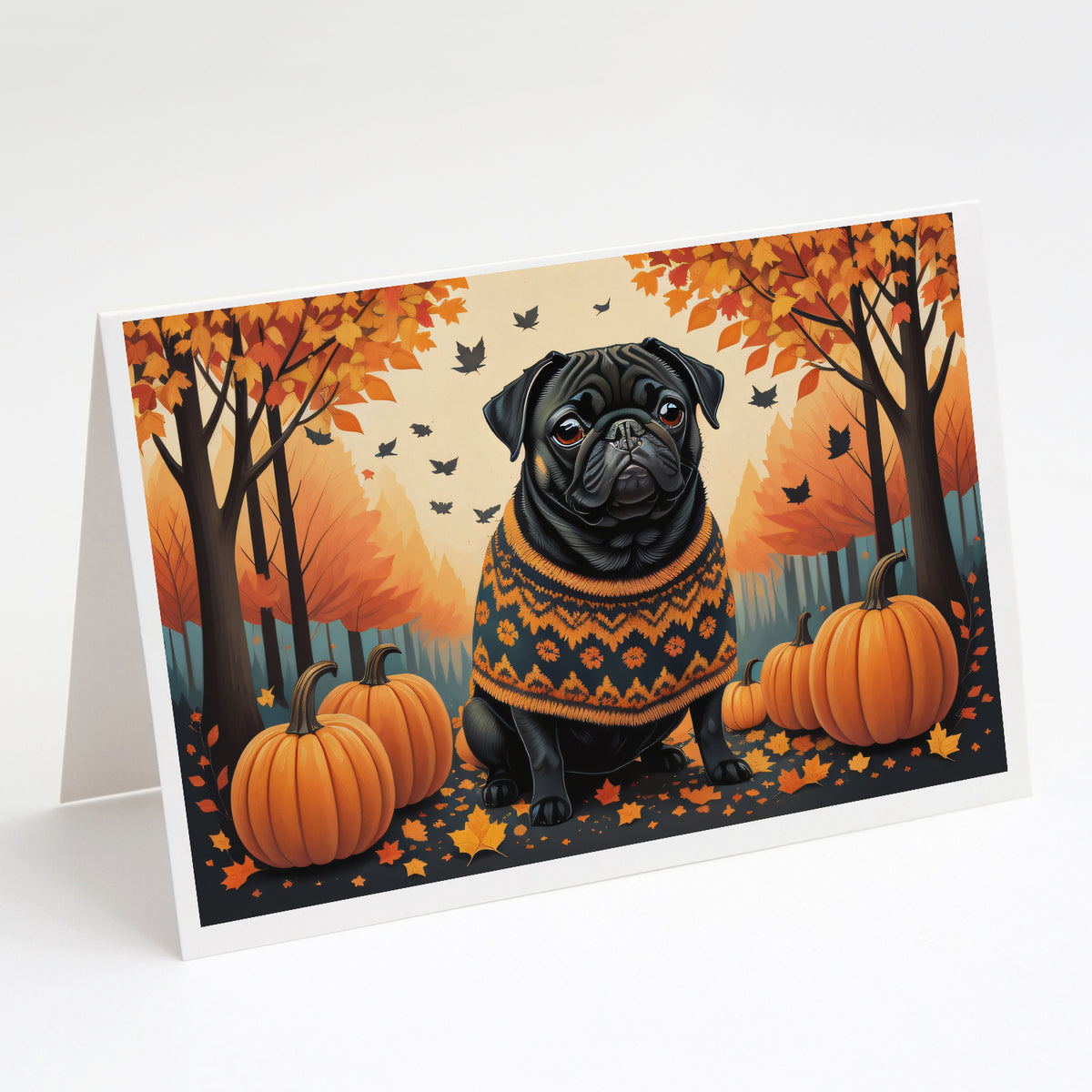 Buy this Black Pug Fall Greeting Cards and Envelopes Pack of 8