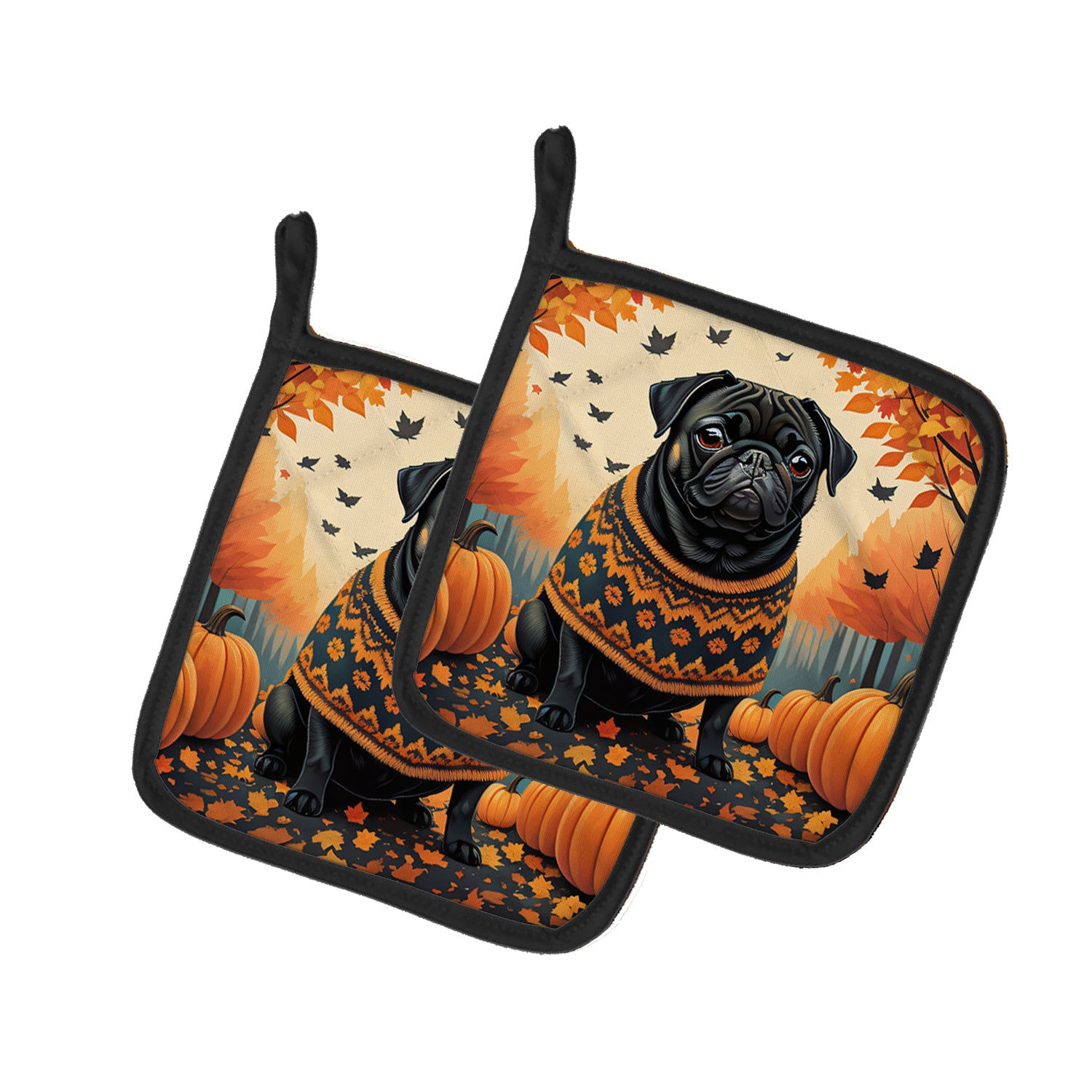 Buy this Black Pug Fall Pair of Pot Holders