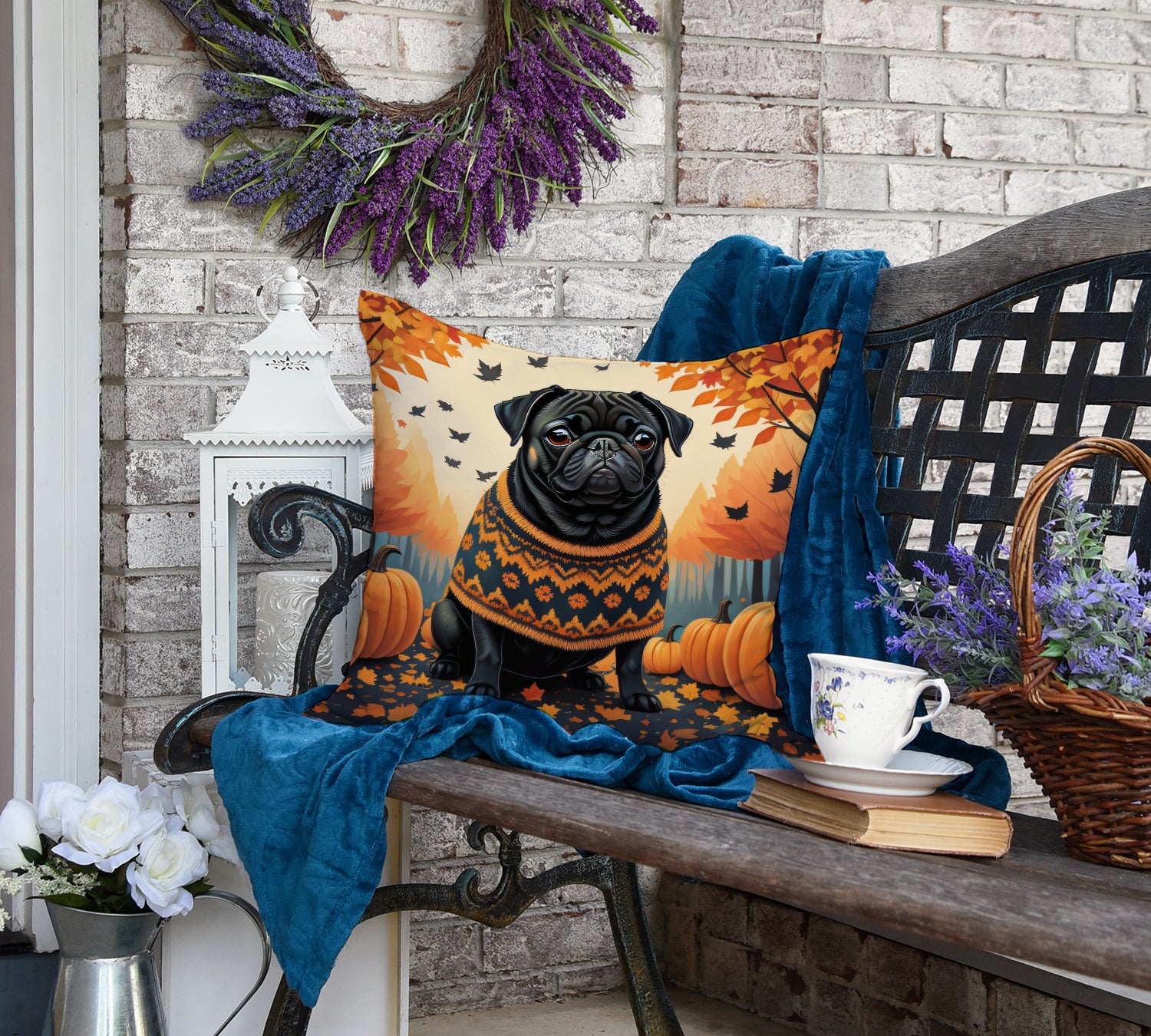 Buy this Black Pug Fall Fabric Decorative Pillow