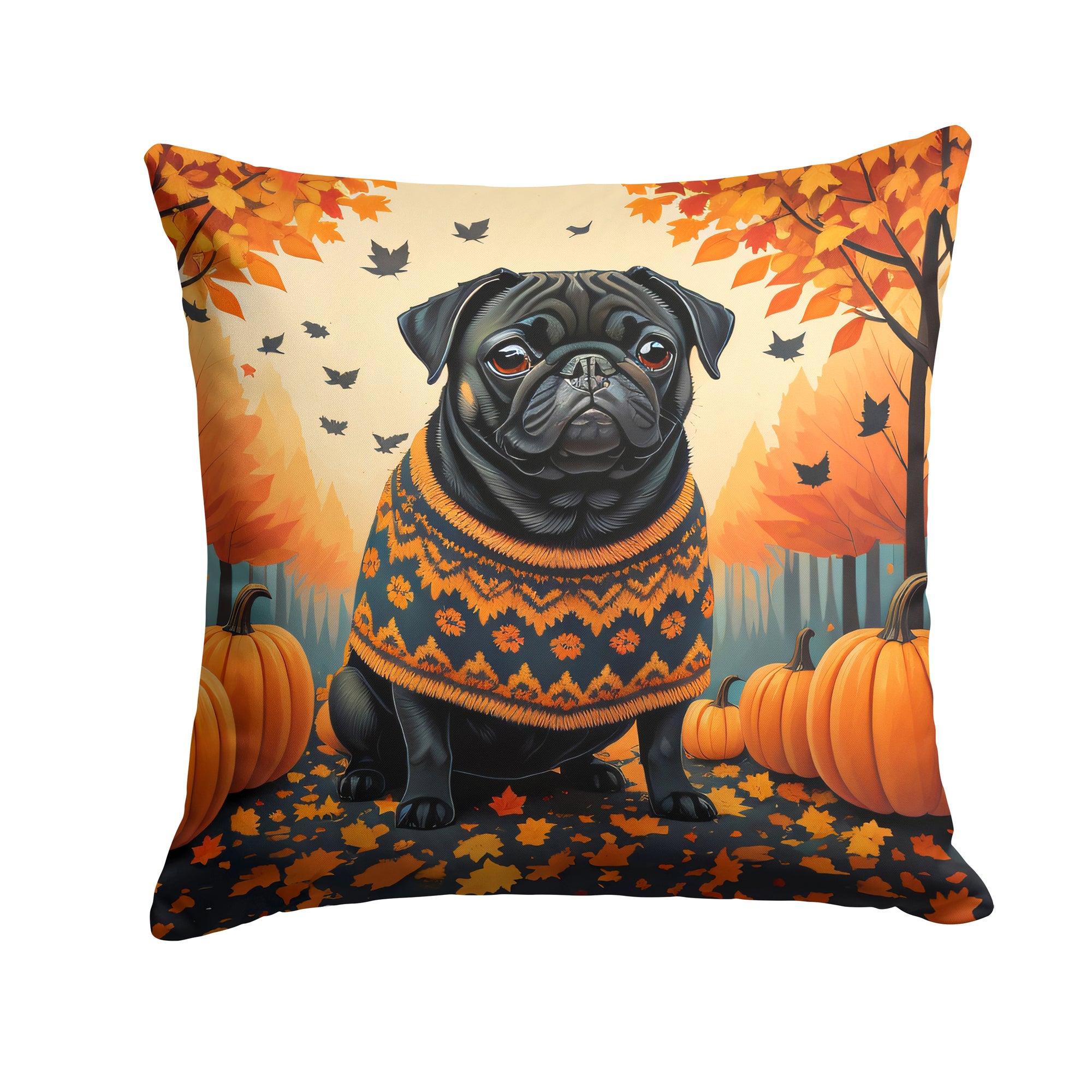 Buy this Black Pug Fall Fabric Decorative Pillow