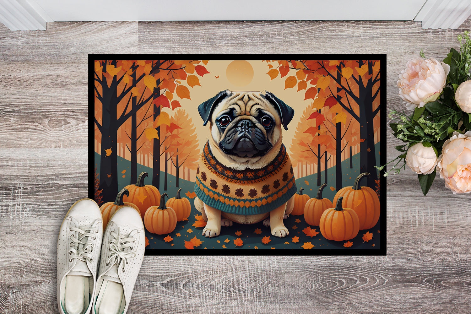 Fawn Pug Fall Indoor or Outdoor Mat 24x36  the-store.com.