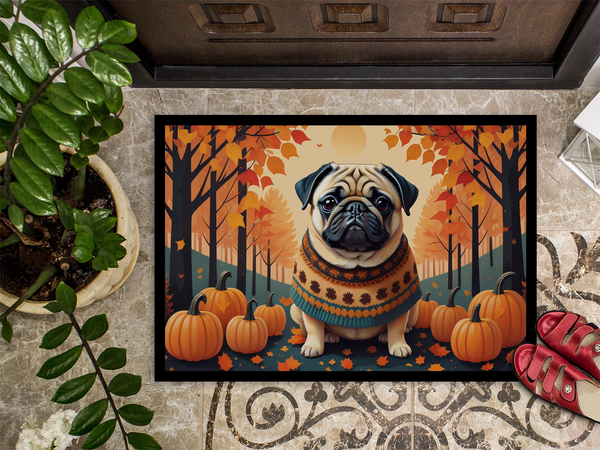 Fawn Pug Fall Indoor or Outdoor Mat 24x36  the-store.com.