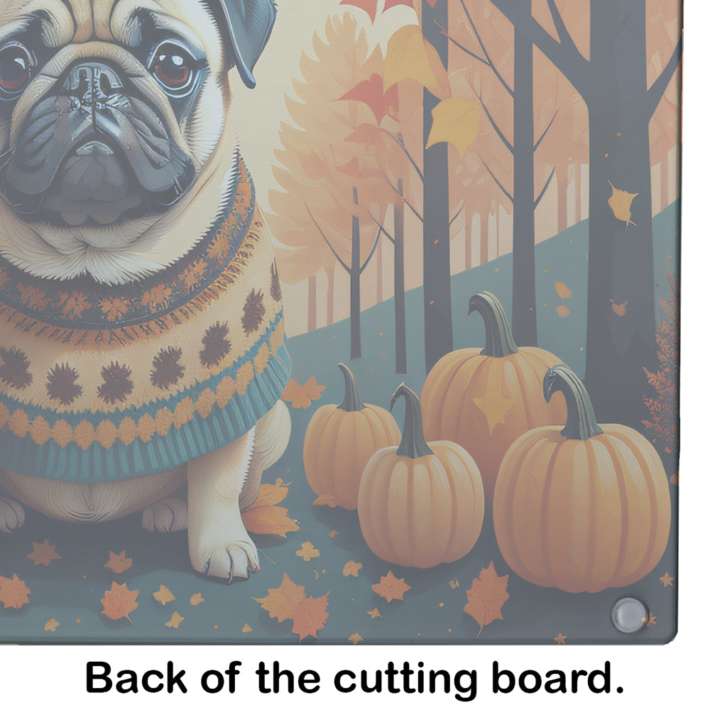 Fawn Pug Fall Glass Cutting Board Large  the-store.com.