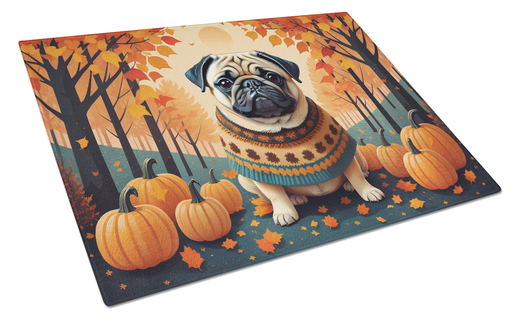 Buy this Fawn Pug Fall Glass Cutting Board Large