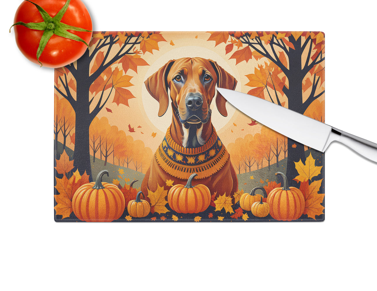 Rhodesian Ridgeback Fall Glass Cutting Board Large