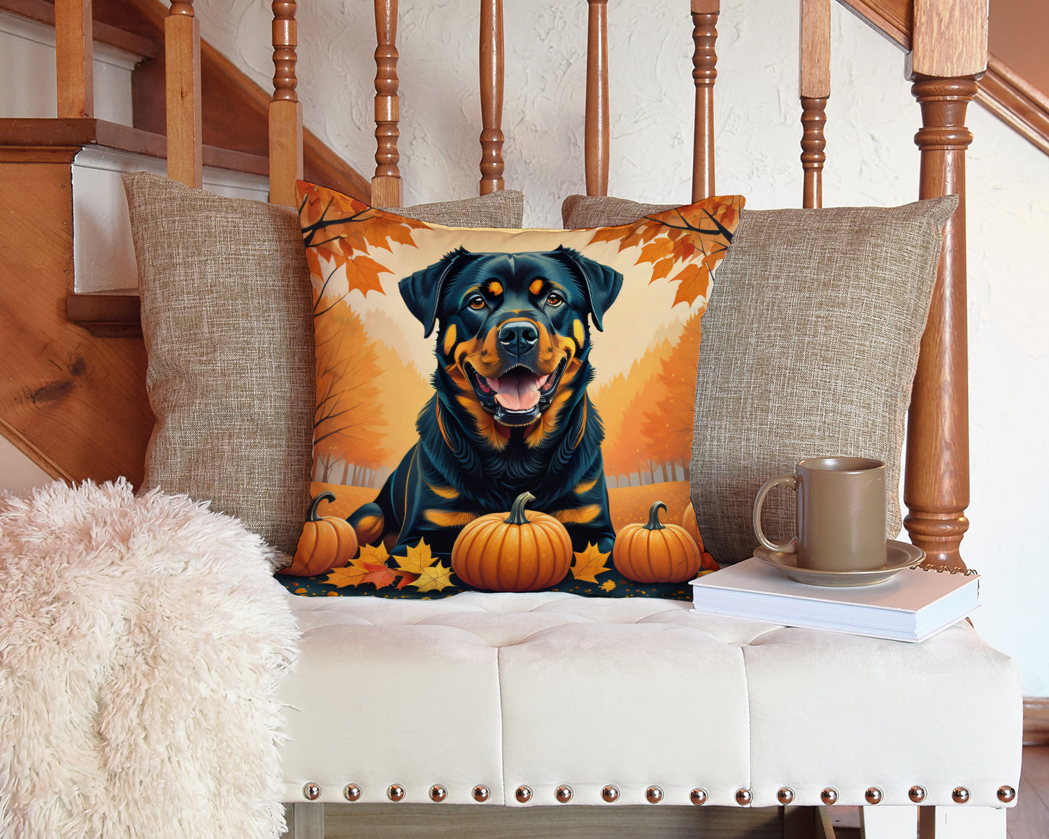 Rottweiler Fall Fabric Decorative Pillow