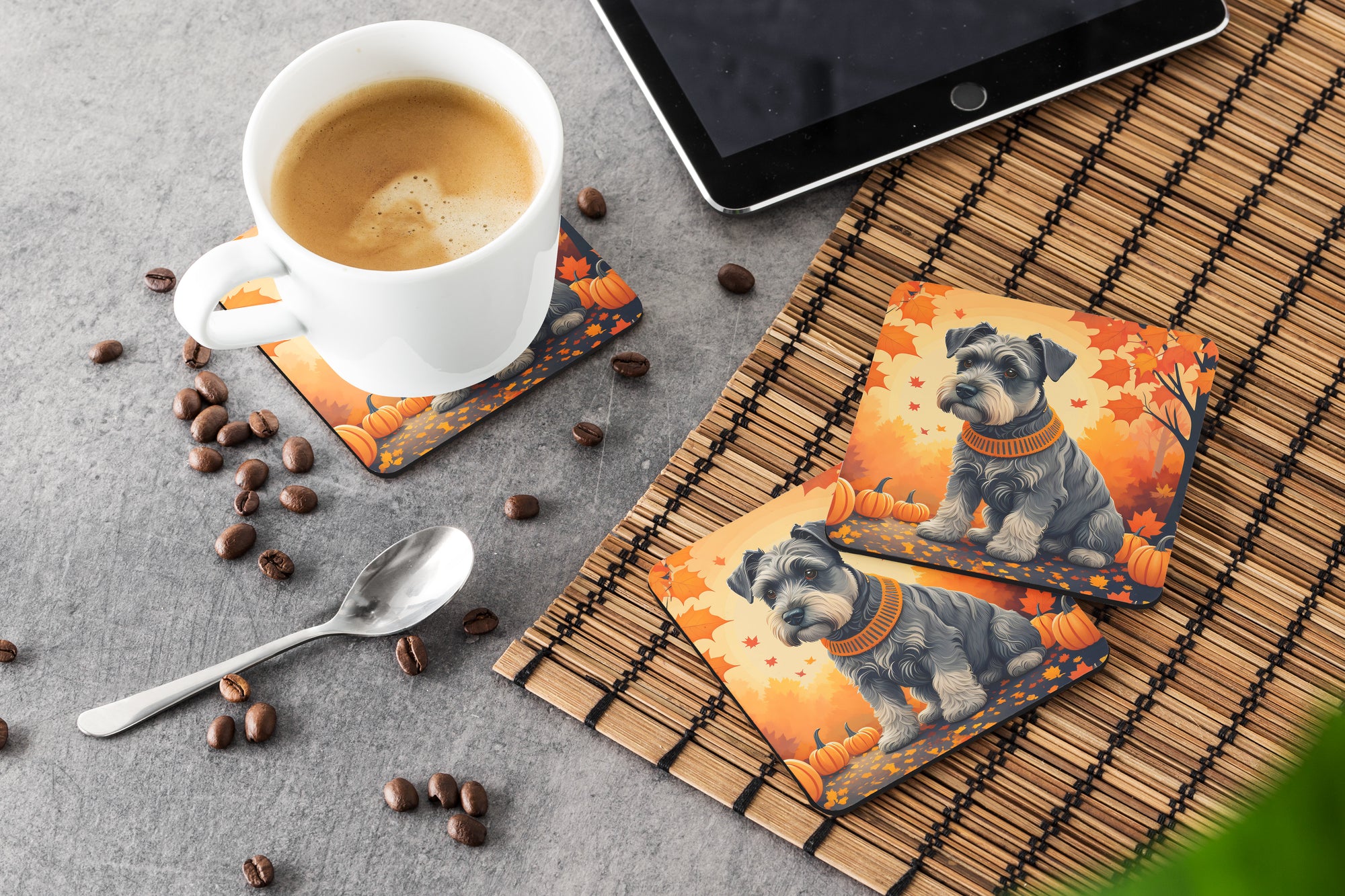 Schnauzer Fall Foam Coaster Set of 4