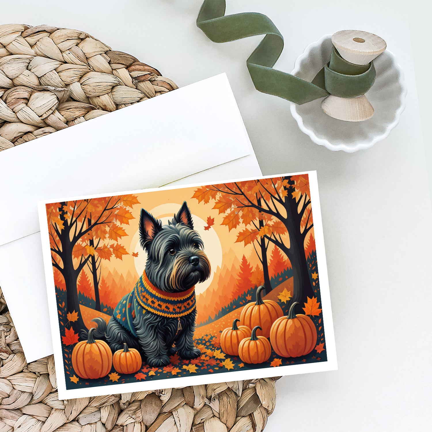 Scottish Terrier Fall Greeting Cards and Envelopes Pack of 8  the-store.com.