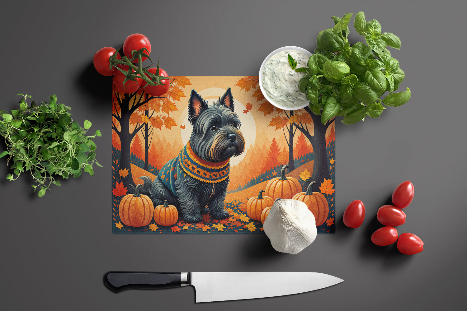 Scottish Terrier Fall Glass Cutting Board Large  the-store.com.