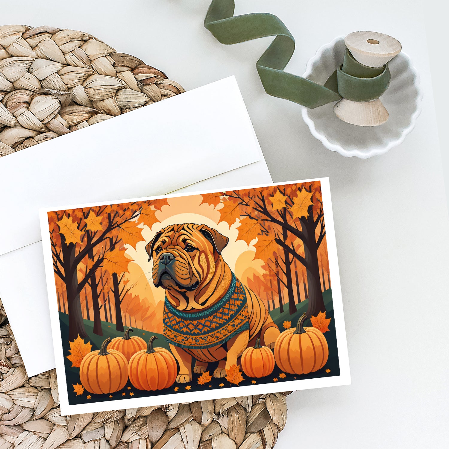 Shar Pei Fall Greeting Cards and Envelopes Pack of 8  the-store.com.