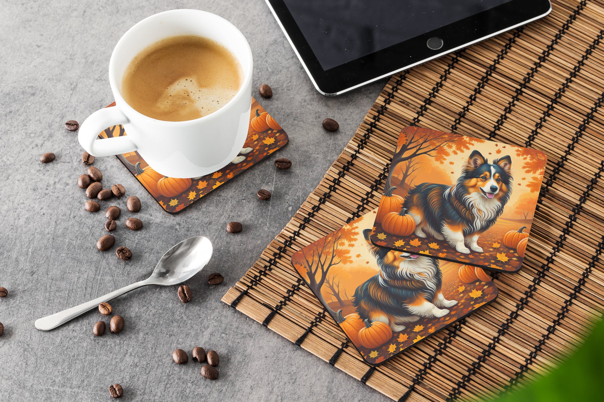 Sheltie Fall Foam Coaster Set of 4