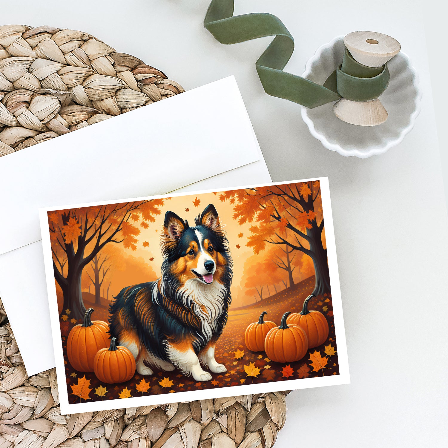 Sheltie Fall Greeting Cards and Envelopes Pack of 8  the-store.com.